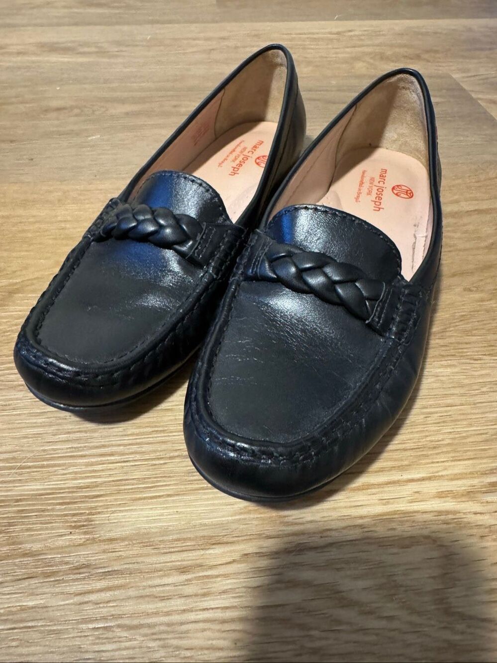 Marc Joseph New York Cypress Hill Black Leather Braided Loafers Size 9